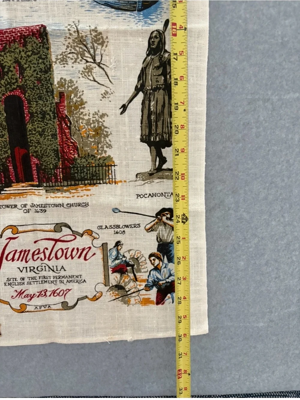 Vintage Kay Dee Jamestown Virginia Pure Linen Tea Towel Souvenir